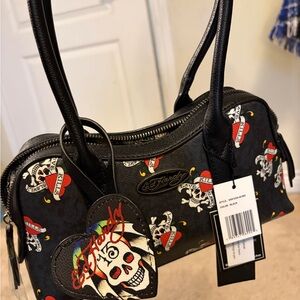 Ed Hardy Black Skull & Heart Print Satchel